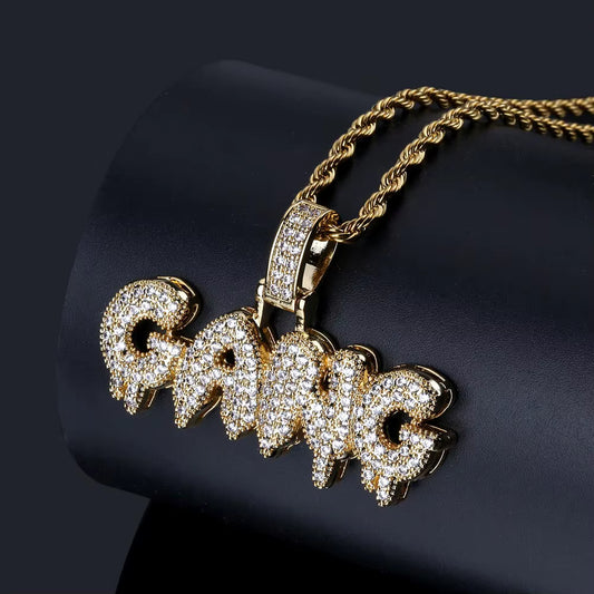 Gangster Letter Pendant Necklace with Zirconia