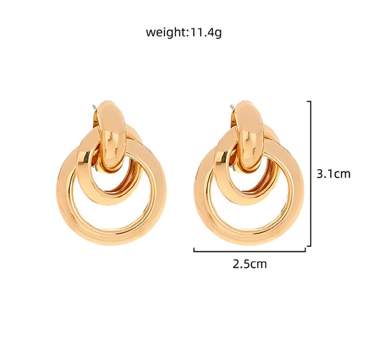 Fashionable metal matte earrings, elegant round earrings