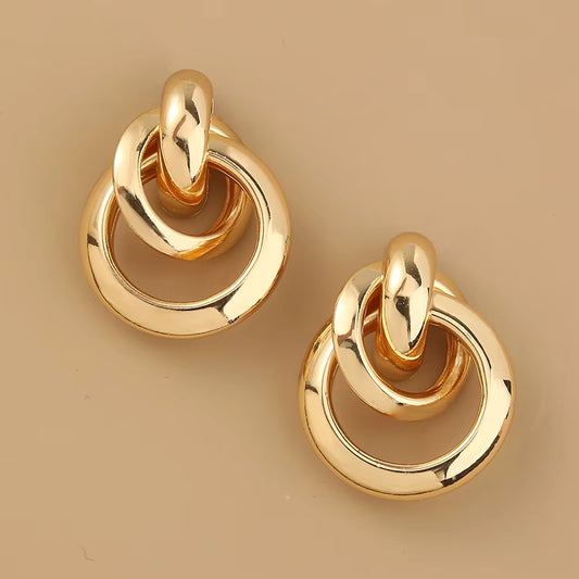 Fashionable metal matte earrings, elegant round earrings