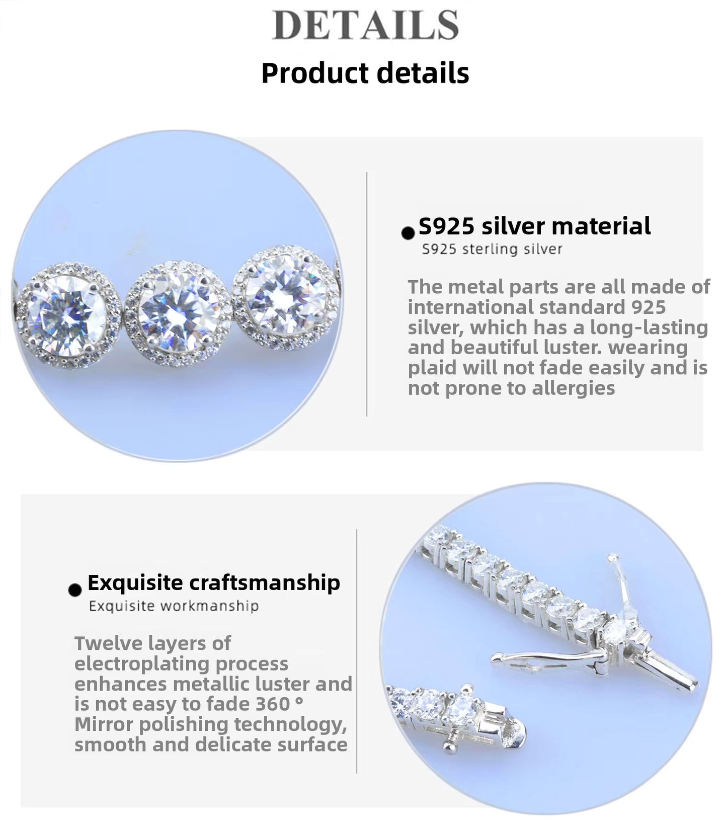 S925 sterling silver D color Moissanite integrated luxury handmade bracelet