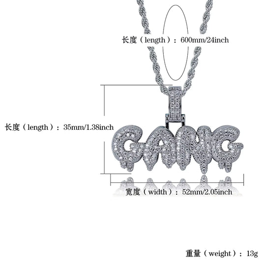 Gangster Letter Pendant Necklace with Zirconia