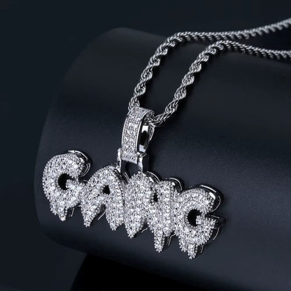 Gangster Letter Pendant Necklace with Zirconia