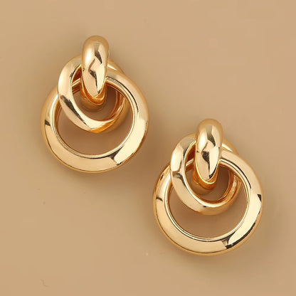 Fashionable metal matte earrings, elegant round earrings
