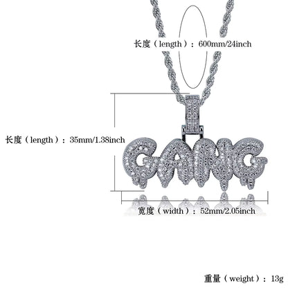 Gangster Letter Pendant Necklace with Zirconia